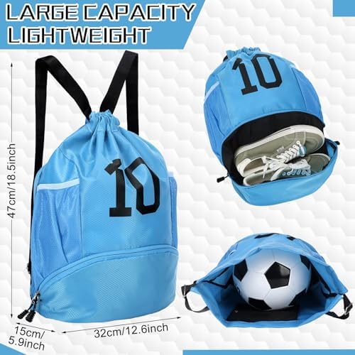 Sunnymove Drawstring Soccer Backpack with Ball and Shoe Compartment