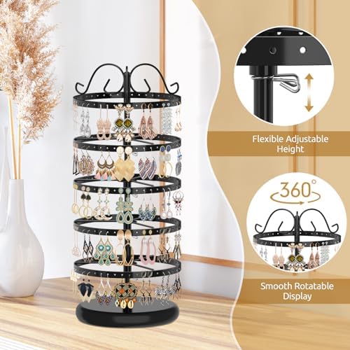 MODOWEY 5 Tiers Rotating Earring Holder Organizer Stand with 220 Holes