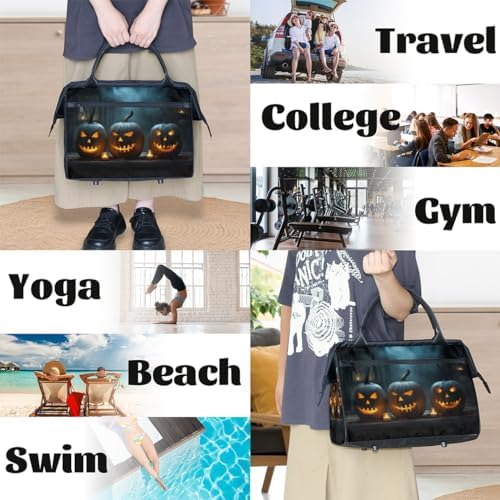 Halloween Pumpkins Candle Gym Bag for Men Women Waterproof Travel Duffel with Trolley Sleeve