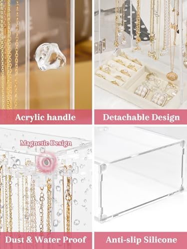 Necklace Organizer with Rotatable Hooks and Velvet Tray