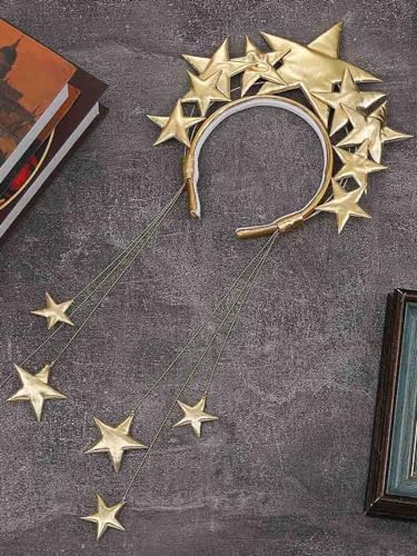 Yean Giant Star Headband Gold Goddess Halo Hair Band Festival Star Headdress for Women and Girls