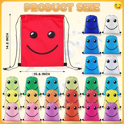 24 Pcs Emoticon Drawstring Backpack for Teens and Kids