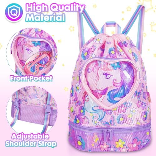 YOYTOO Drawstring Backpack for Girls - Unicorn Theme Waterproof Gym Bag