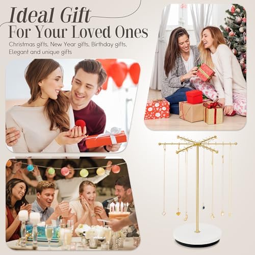 Poyilooo Necklace Holder with 48 Hooks and Rotating Base