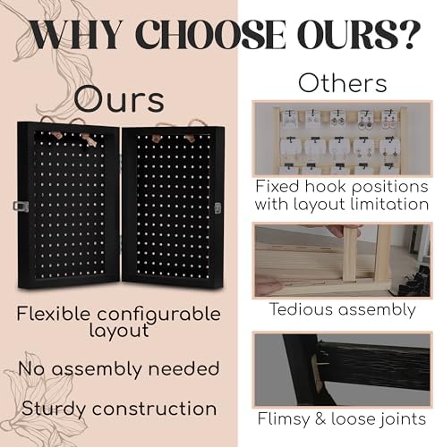 Folding Peg Board Display Stand with 40 Hooks - Jewelry Display for Vendor Events Black
