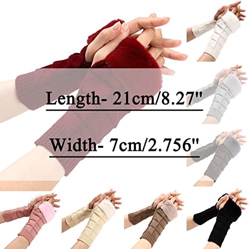 Winter Knit Thermal Long Glove with Furry Cuff for Women