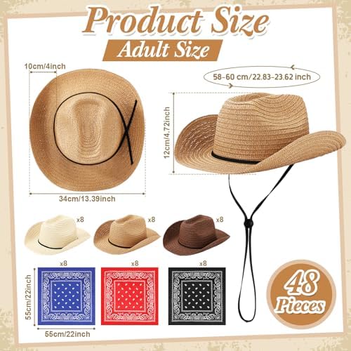 Coume 24 Piece Cowboy Hat and Bandana Set for Summer Halloween Parties