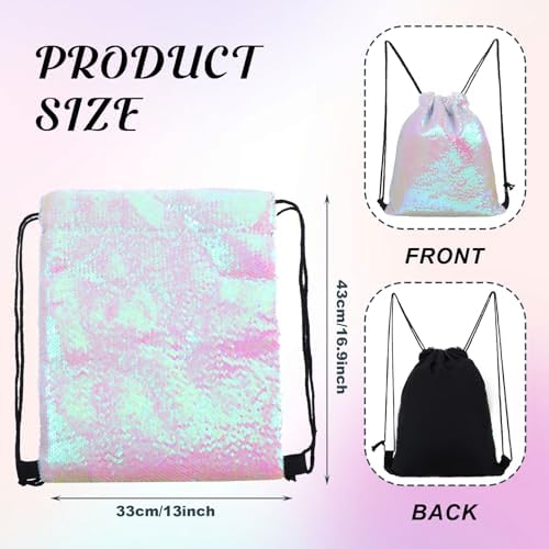 Pink Sequin Drawstring Backpack for Gym and Sports