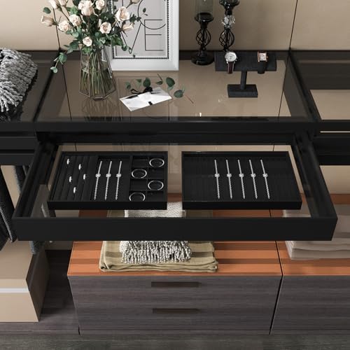 Oirlv Black Leather Jewelry Display Flat Tray Organizer
