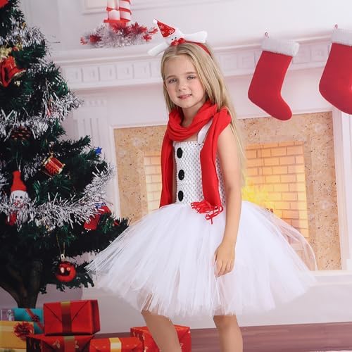 ToddlBy Girls Snowman Christmas Tutu Dress with Scarf and Headband