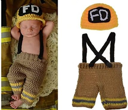 Matissa Newborn Baby Crochet Costume Photography Prop Hats and Outfits Firefighter 2