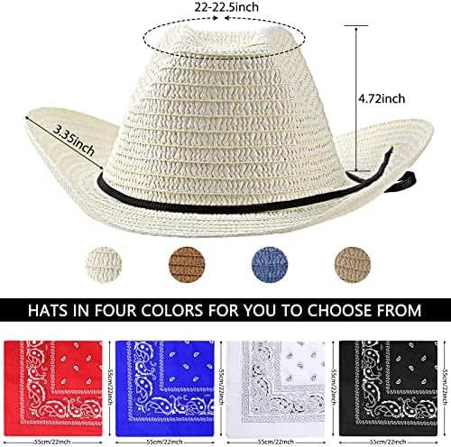 SATINIOR 12 Set Straw Cowboy Hats and Bandanas
