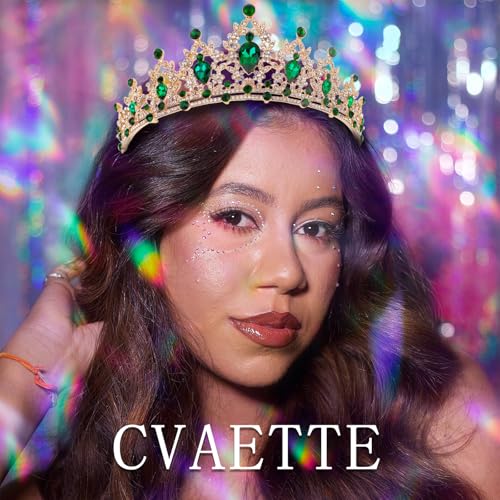 CAVETEE Queen Crown for Women Green Crystal Headband