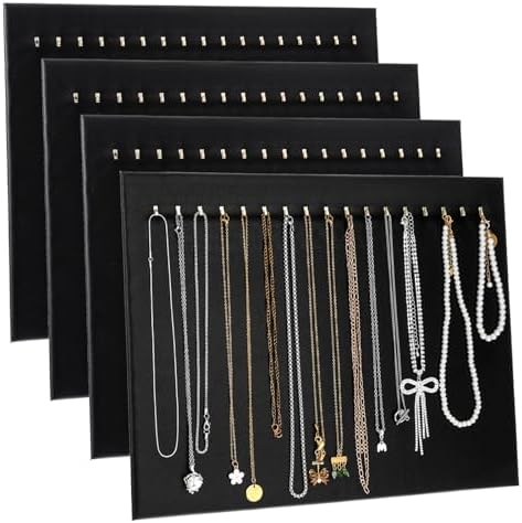 Necklace Display Stand 4 Pack Velvet Hooks Organizer