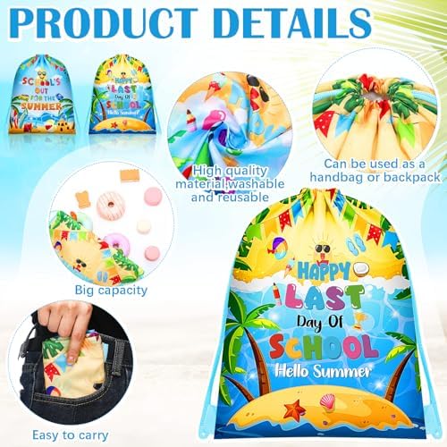 Kacctyen 30 Pcs Summer Drawstring Gift Bags for Graduation and Classroom Parties