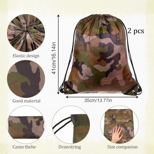 2PCS Camo Drawstring Backpack Waterproof Camouflage Carry Bag