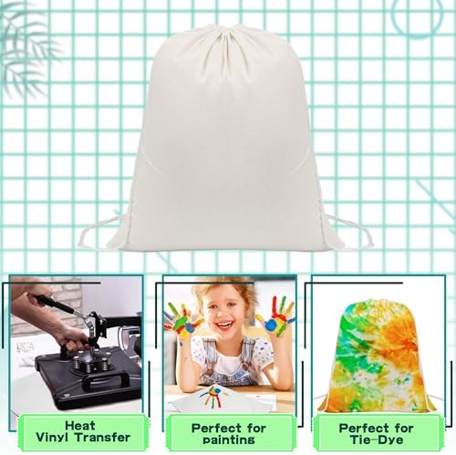 15 Pcs White Cotton Drawstring Bags for Tie Dye DIY