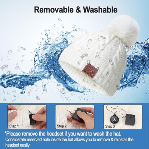 Bluetooth Beanie Hat for Women Girls with Stereo Headphones and Mic