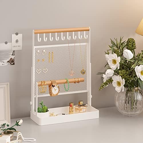Jewelry Organizer Stand with 9 Hooks and Earring Net