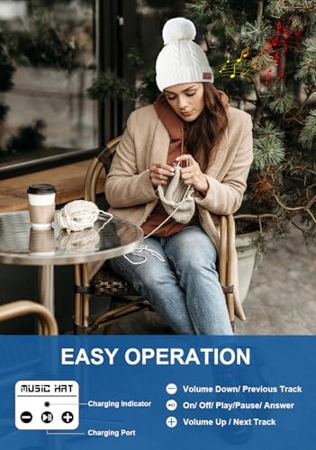 Bluetooth Beanie Hat for Women Girls with Stereo Headphones and Mic