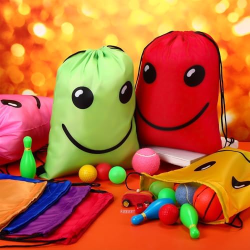 24 Pcs Emoticon Drawstring Backpack for Teens and Kids