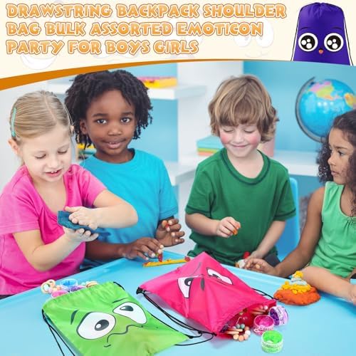 24 Pcs Emoticon Drawstring Backpack for Teens