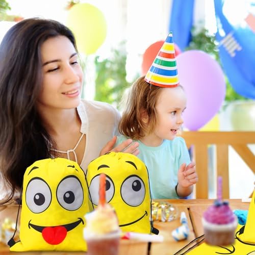 24 Pcs Emoticon Drawstring Backpacks for Kids and Teens