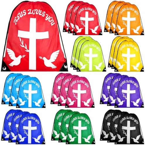 30 Pack Jesus Loves You Drawstring Backpacks