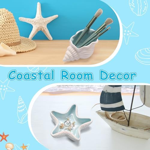 Cute Ceramic Jewelry Tray with Starfish Design Blue Conch