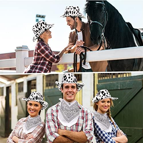 Zhanmai 12-Piece Cow Print Cowboy Hat and Bandana Set for Western Events