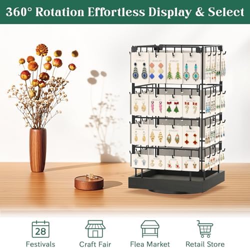 Rotating Earring Display Stand with 64 Hooks