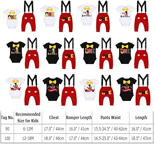 IBTOM CASTLE Baby Boys First Birthday Costume Cake Smash Suspenders Bowtie Mouse Ear Outfit