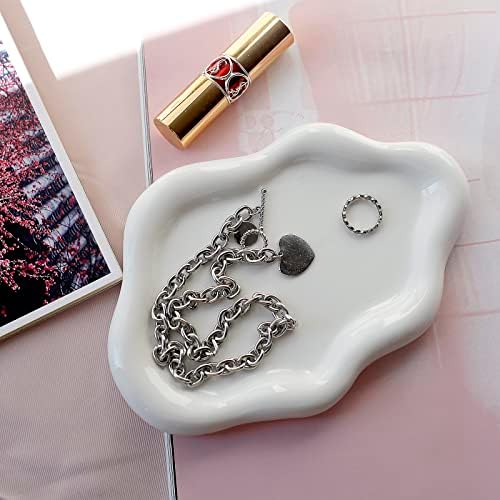 Cloud Shape Ceramic Jewelry Tray for Women White