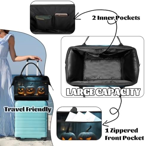 Halloween Pumpkins Candle Gym Bag for Men Women Waterproof Travel Duffel with Trolley Sleeve