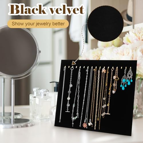 3 Pack Black Velvet Jewelry Display Stands with 17 Hooks