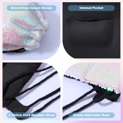 Pink Sequin Drawstring Backpack for Gym and Sports