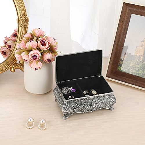 ELLDOO Vintage Silver Music Box with Floral Design