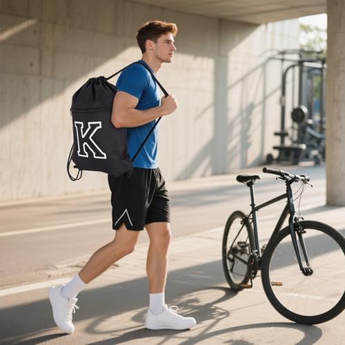HOLYLUCK Drawstring Bag Initial Backpack Black K