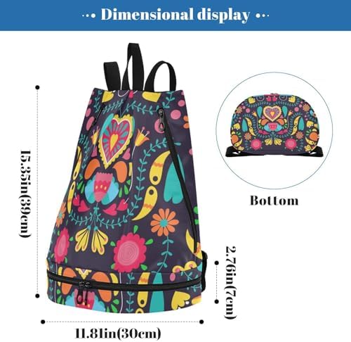 QwThum Gym Drawstring Bag with Shoes Compartment and Wet Proof Pocket