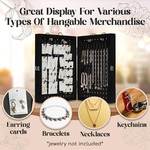 Folding Peg Board Display Stand with 40 Hooks - Jewelry Display for Vendor Events Black