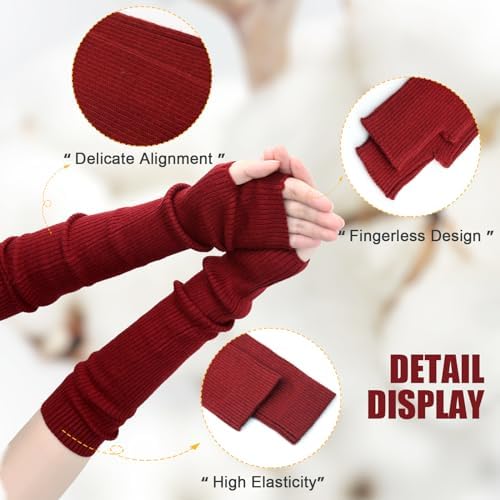 SEYUFN Winter Fingerless Gloves for Women Cashmere Blended Arm Warmers