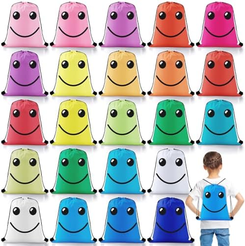 24 Pcs Emoticon Drawstring Backpack for Teens and Kids