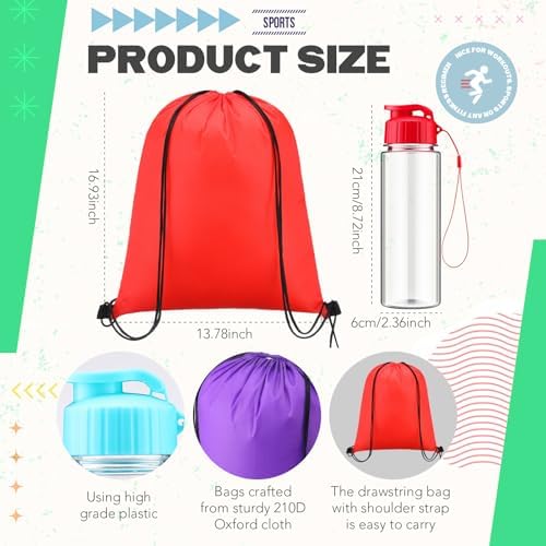 60 Piece Plastic Water Bottle and Drawstring Backpack Set