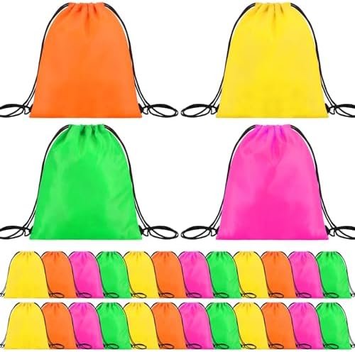 Abbylike 24-Piece Neon Drawstring Party Bags Set
