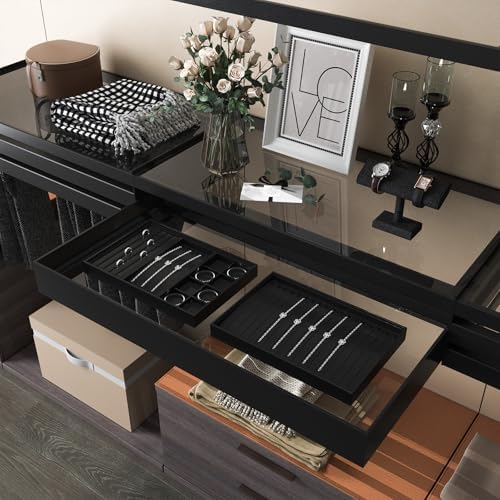 Oirlv Black Leather Jewelry Display Flat Tray Organizer