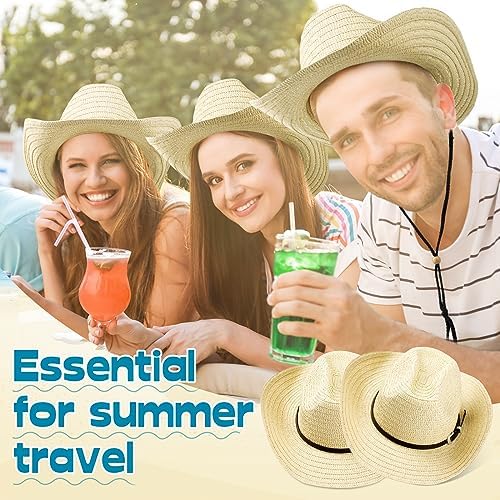 SATINIOR 12 Set Straw Cowboy Hats and Bandanas 1