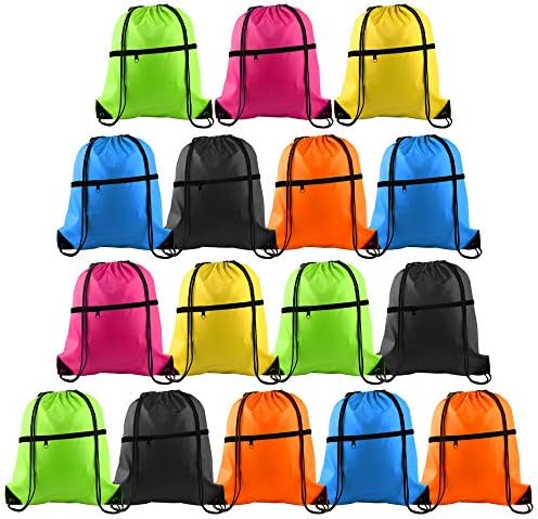 Kuuqa 16Pcs Drawstring Backpack with Zipper Pocket Cinch Sack Bulk String Bags