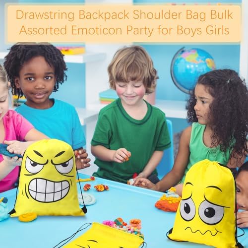 24 Pcs Emoticon Drawstring Backpacks for Kids and Teens