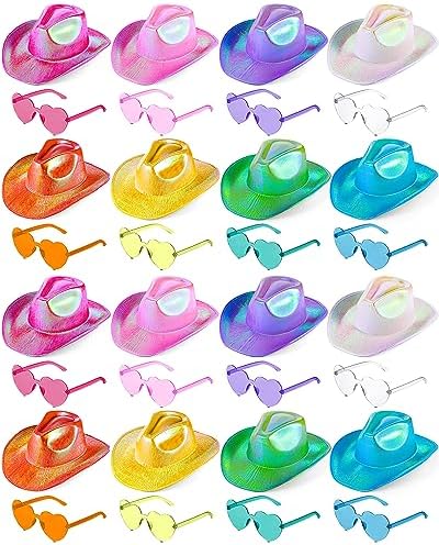 Xtinmee Sparkly Cowgirl Hat and Rimless Heart Sunglasses Set
