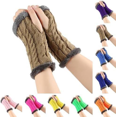 Furry Cuff Fingerless Winter Gloves with Thumb Hole